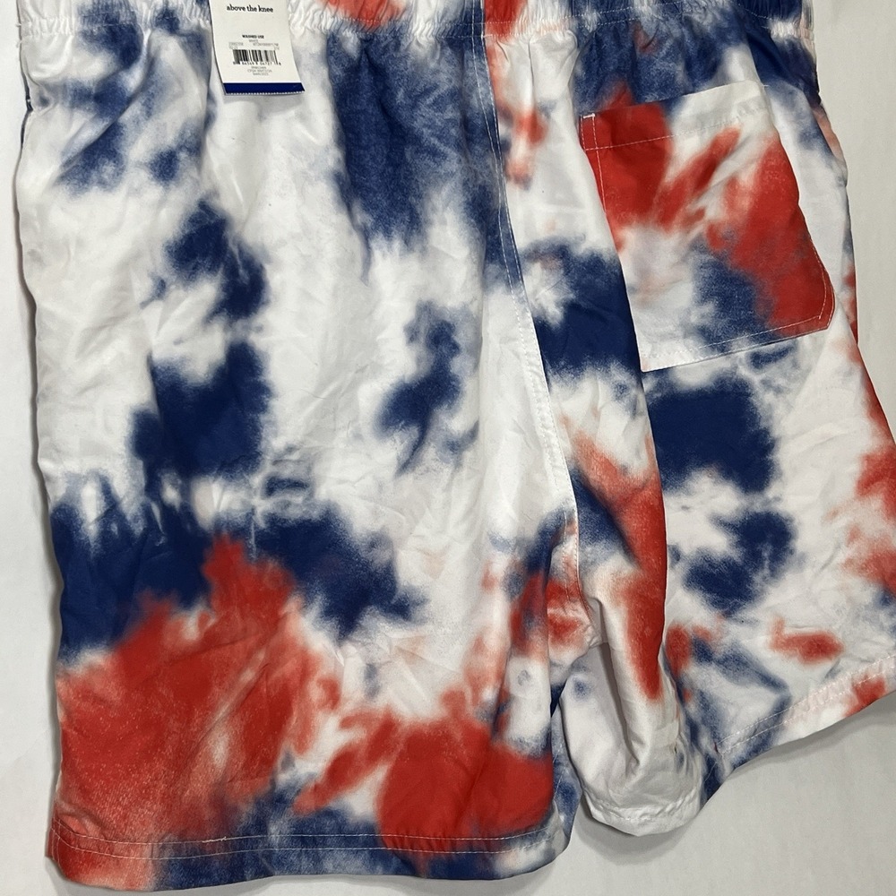 CELEBRATE Patriotic Tie Dye Swim Trunks Shorts Red Blue Mesh Lined Men 2XL 44/46 - Picture 7 of 11